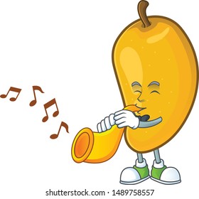 With trumpet character mango fruit with cartoon mascot