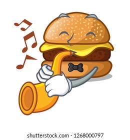 With trumpet cheese burger located on plate cartoon
