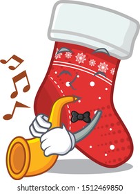 With trumpet christmas stocking character shaped in cartoon