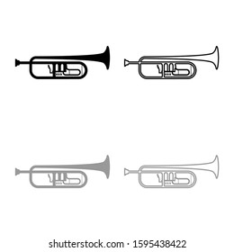 Trumpet Clarion music instrument icon outline set black grey color vector illustration flat style image