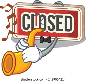 With trumpet closed sign attached to cartoon door