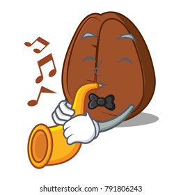 With trumpet coffee bean mascot cartoon