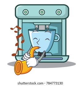 With trumpet coffee maker character cartoon