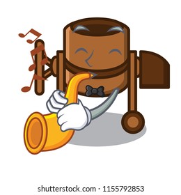 With trumpet concrete mixer mascot cartoon