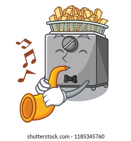 With trumpet cooking french fries in deep fryer cartoon