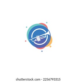 trumpet cornet with bubble logo design on isolated background