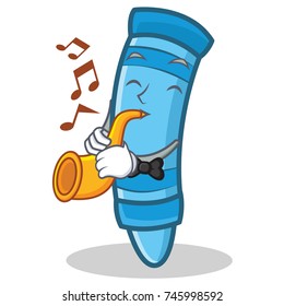 With trumpet crayon character cartoon style