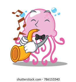 With trumpet cute jellyfish character cartoon