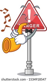 With trumpet danger character in the mascot shape