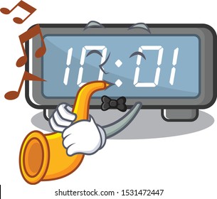 With trumpet digital clock cartoon in character shape