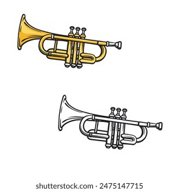 trumpet drawing with line art style. Simple design outline style. Easy to edit. Vector illustration