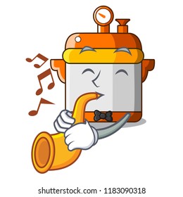 With trumpet electric rice cooker isolated on cartoon