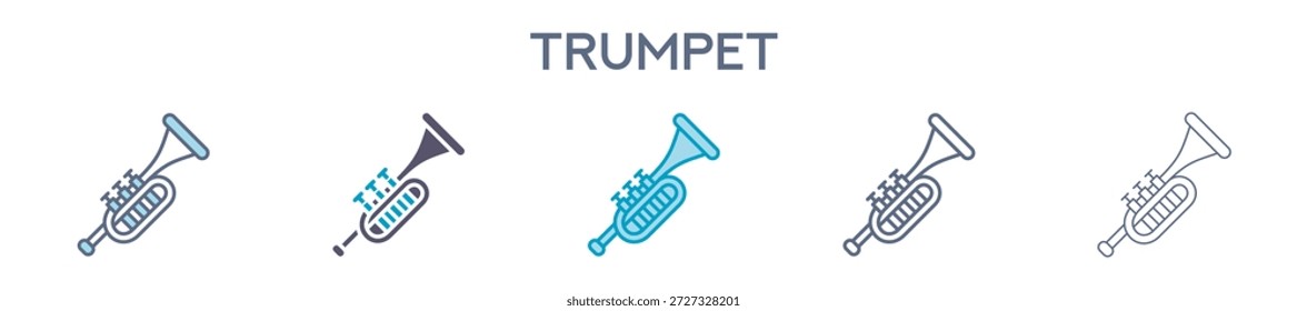 Trompete Element für Design Graphic - Multi Styles. Vektorgrafik von zwei farbigen und schwarzen. Mehrere Icons Designs können für Mobile, UI, Web verwendet werden