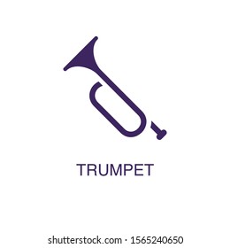 Trumpet element in flat simple style on white background. Trumpet icon, with text name concept template