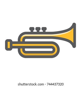 Trumpet filled outline icon, music and instrument, sound sign vector graphics, a colorful line pattern on a white background, eps 10.