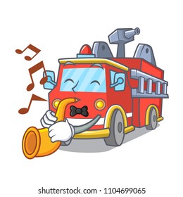 With trumpet fire truck mascot cartoon