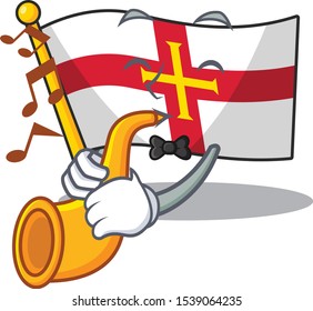 With trumpet flag guernsey flies the character pole