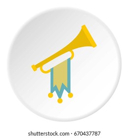Trumpet with flag icon in flat circle isolated vector illustration for web