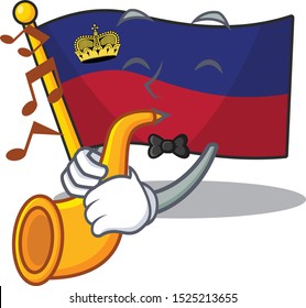 With trumpet flag liechtenstein folded above mascot table