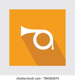 Trumpet flat icon with long shadow.