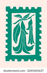 Trumpet flower stamp, hand drawn summer doodle print. Beach, marine and Mediterranean vibes. Retro postcard brugmansia clipart in coastal naive minimal design. Perfect for travel, fashion and decor.