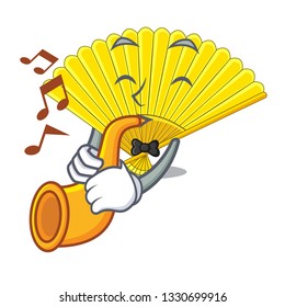With trumpet folding fan the shape wooden mascot