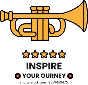 A trumpet with four stars and the word inspire written below it