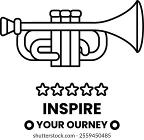 A trumpet with four stars and the word inspire written below it