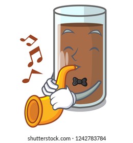 With trumpet fresh chocolate splash on pouring mascot
