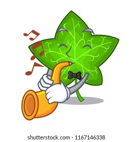With trumpet fresh green ivy leaf mascot cartoon