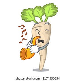 With trumpet fresh parsnip roots on a mascot