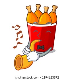 With trumpet fried chicken in big cartoon bucket box