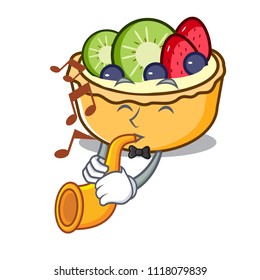With trumpet fruit tart mascot cartoon