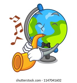 With trumpet globe mascot cartoon style