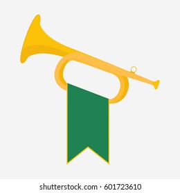 Trumpet With Green Flag Icon Brass Bugle Vector Illustration Horn Flat Design