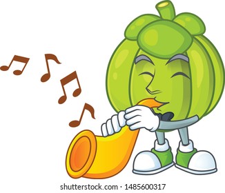 With trumpet green pumpkin ripe on a white background