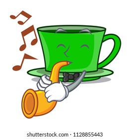 With trumpet green tea mascot cartoon