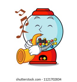 With trumpet gumball machine mascot cartoon