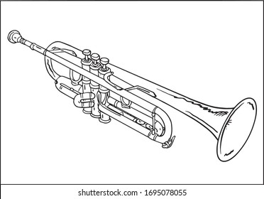 Trumpet, hand draw black and white  isolated on white background