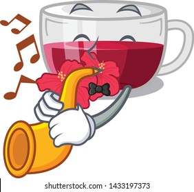 With trumpet hibiscus tea is served character glasses