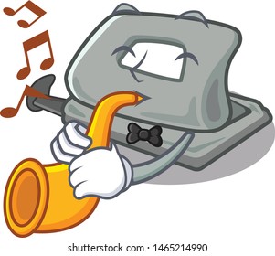 With trumpet hole puncher placed in cartoon drawer