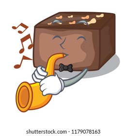 With trumpet homemade sweet cake with almonds and cream cartoon