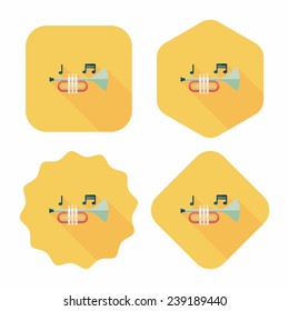 trumpet or horn flat icon with long shadow, eps10