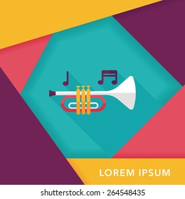 trumpet or horn flat icon with long shadow,eps10