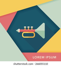 trumpet or horn flat icon with long shadow,eps10
