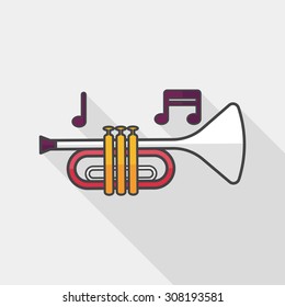 trumpet or horn flat icon with long shadow,eps10