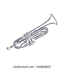 Trumpet, horn music instrument,contour vector illustration 