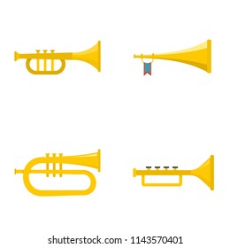 Trumpet horn musical instrument icons set. Flat illustration of 4 trumpet horn musical instrument vector icons isolated on white