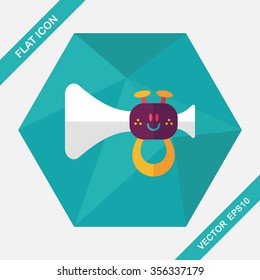 trumpet or horn toy flat icon with long shadow,eps10