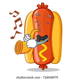 With Trumpet Hot Dog Cartoon Character